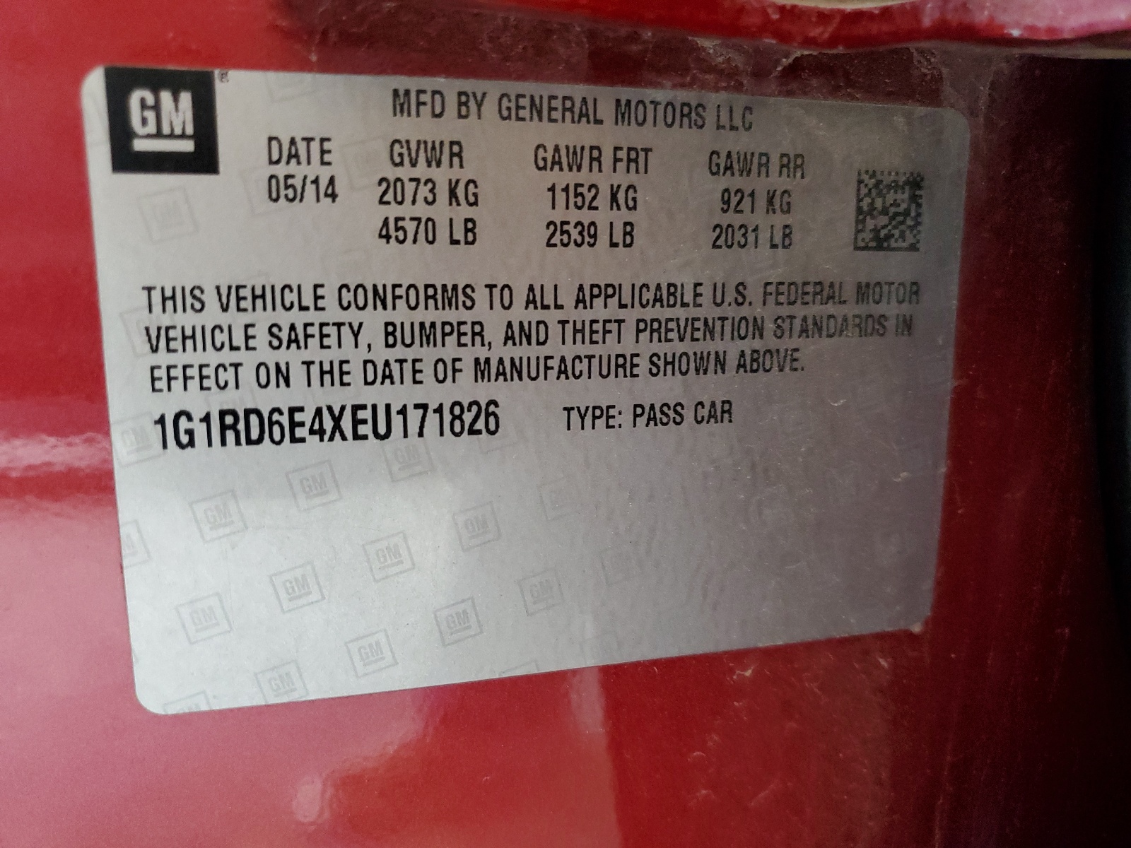 1G1RD6E4XEU171826 2014 Chevrolet Volt