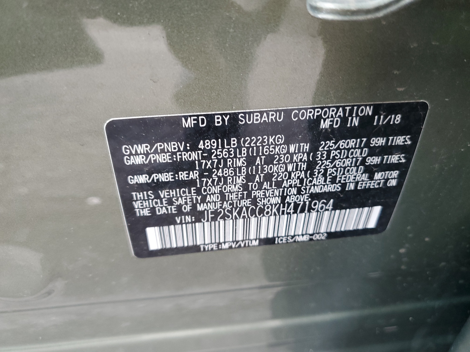 JF2SKACC8KH471964 2019 Subaru Forester