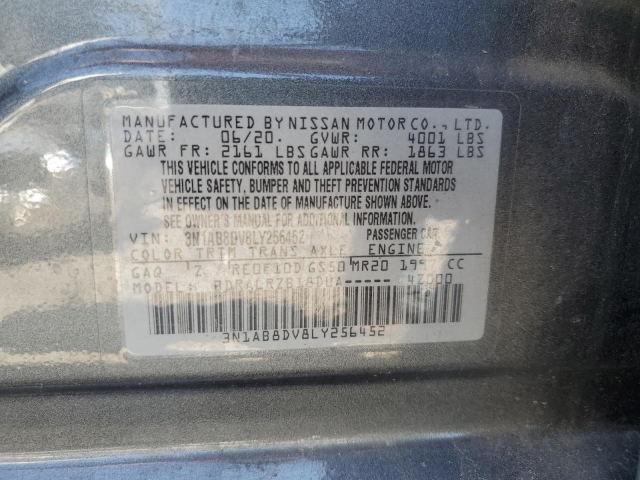 3N1AB8DV8LY256452 2020 Nissan Sentra Sr