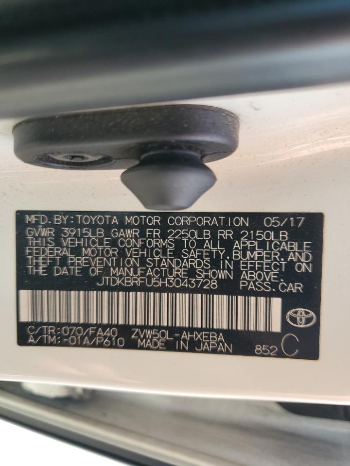 2017 Toyota Prius VIN: JTDKBRFU5H3043728 Lot: 66273704