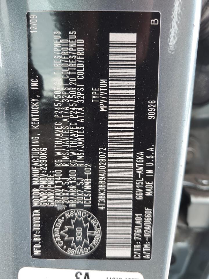 2010 Toyota Venza VIN: 4T3BK3BB9AU028072 Lot: 67099604