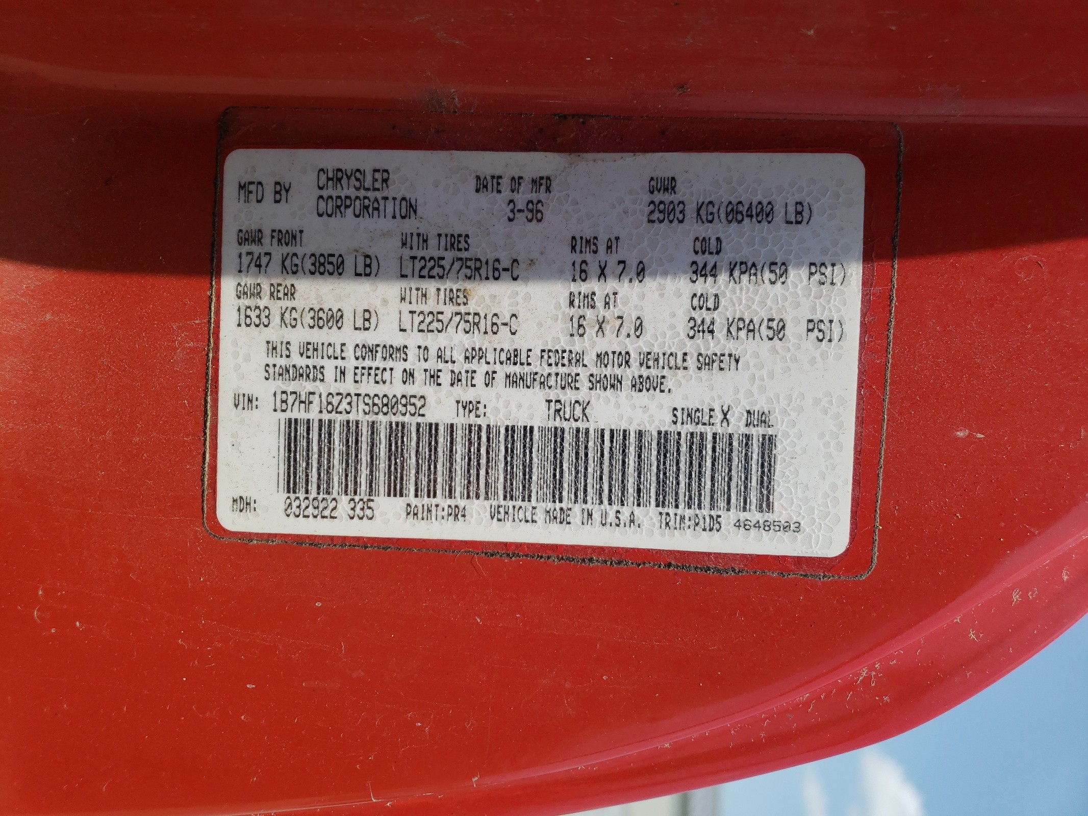 1B7HF16Z3TS680952 1996 Dodge Ram 1500