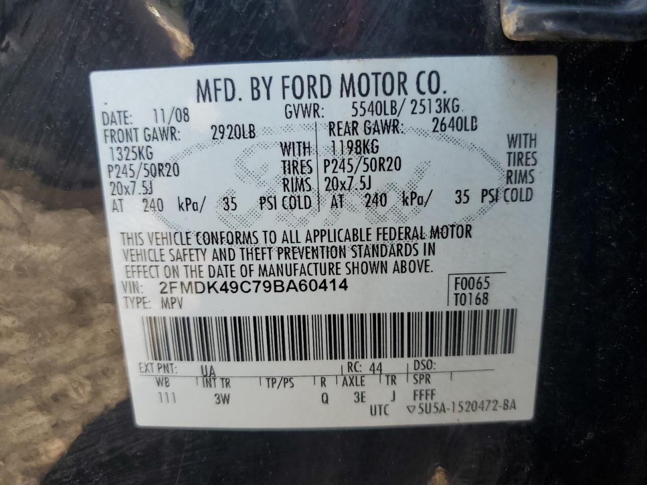 2FMDK49C79BA60414 2009 Ford Edge Limited