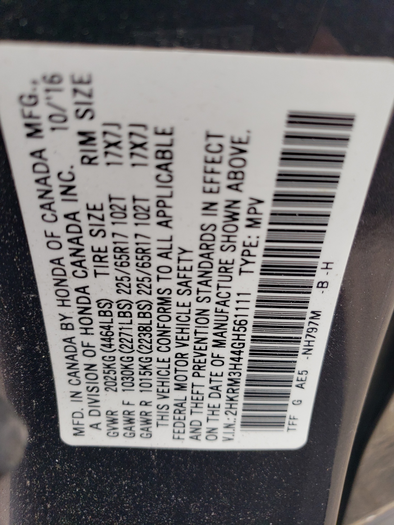 2HKRM3H44GH561111 2016 Honda Cr-V Se