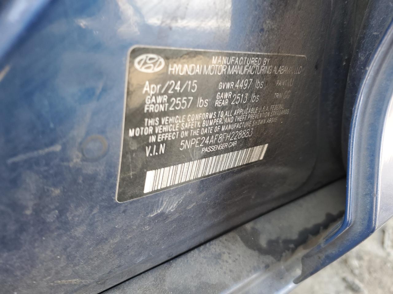 5NPE24AF8FH228883 2015 Hyundai Sonata Se