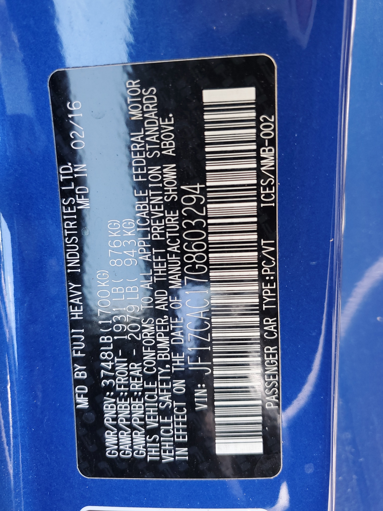 JF1ZCAC17G8603294 2016 Subaru Brz 2.0 Limited