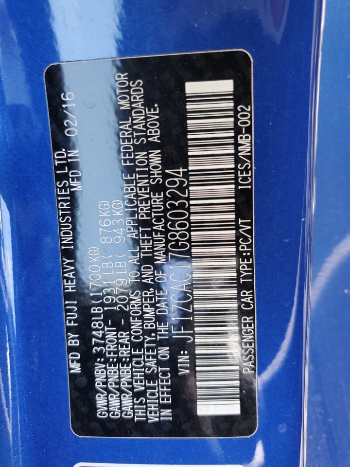 2016 Subaru Brz 2.0 Limited VIN: JF1ZCAC17G8603294 Lot: 65026364