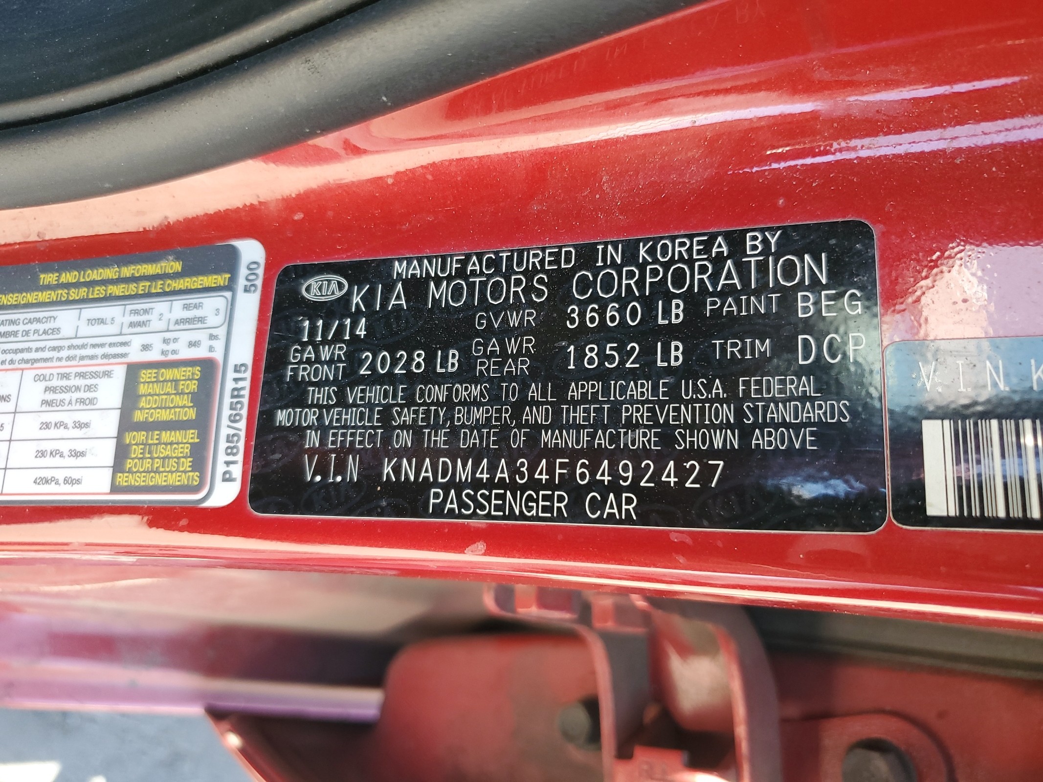 KNADM4A34F6492427 2015 Kia Rio Lx