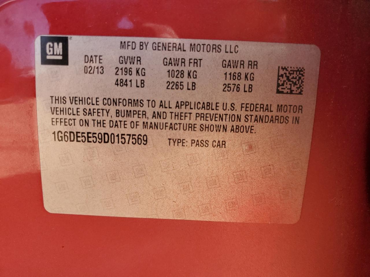 2013 Cadillac Cts Luxury Collection VIN: 1G6DE5E59D0157569 Lot: 67174634