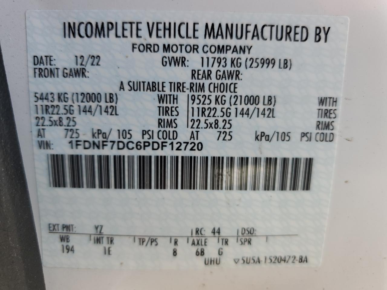 2023 Ford F750 Super Duty VIN: 1FDNF7DC6PDF12720 Lot: 81336854