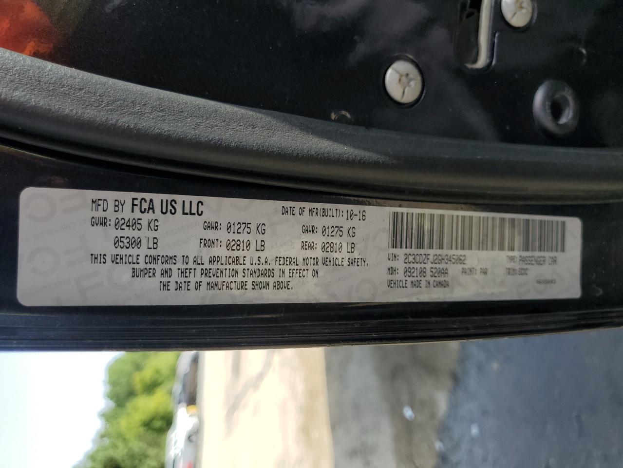 2016 Dodge Challenger R/T Scat Pack VIN: 2C3CDZFJ2GH345062 Lot: 66016224