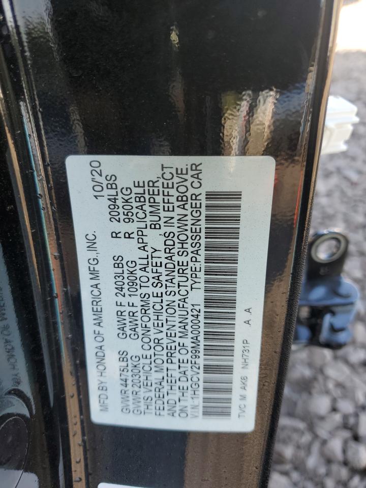 2021 Honda Accord Touring VIN: 1HGCV2F99MA000421 Lot: 68445094