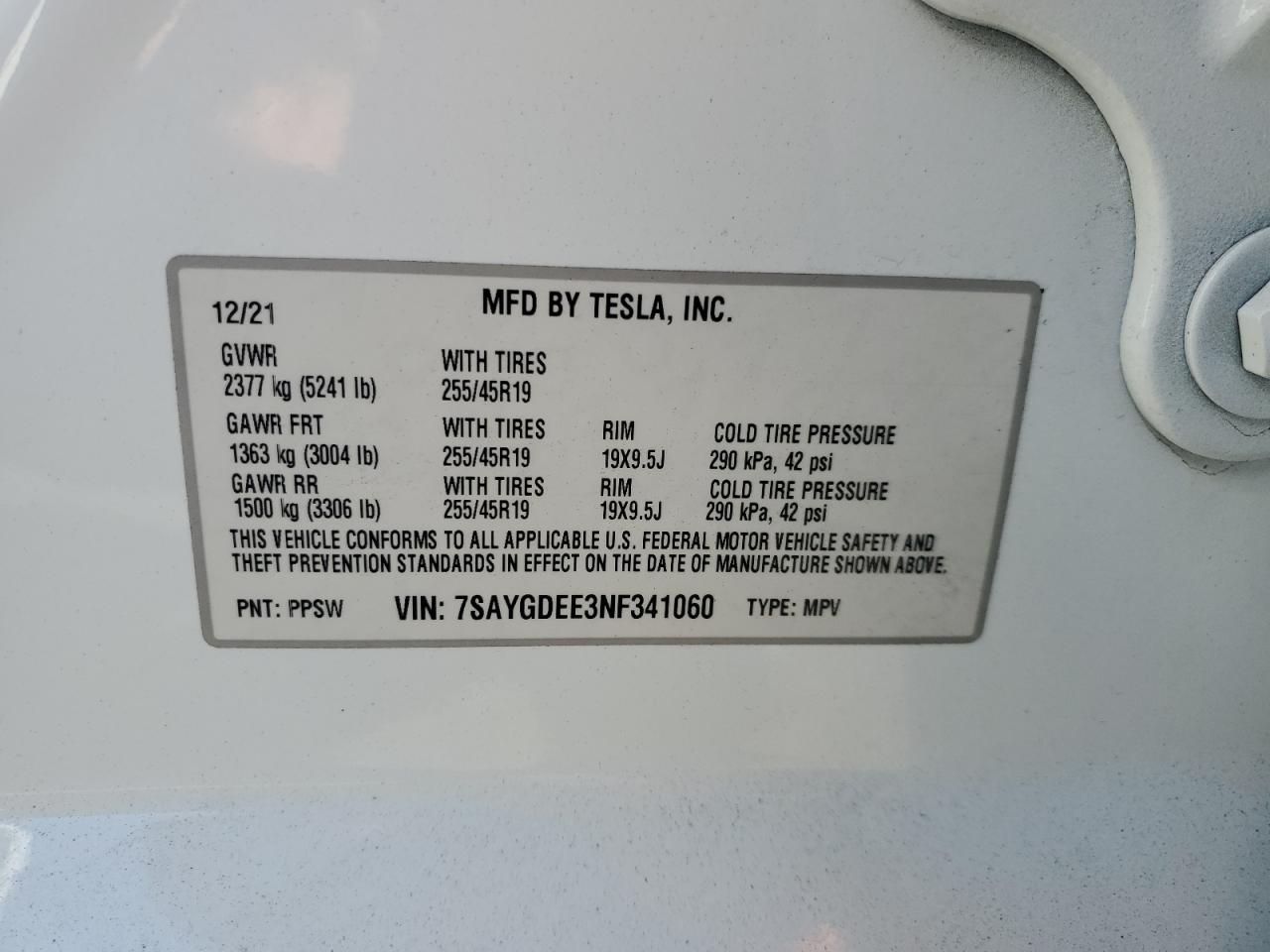 7SAYGDEE3NF341060 2022 Tesla Model Y