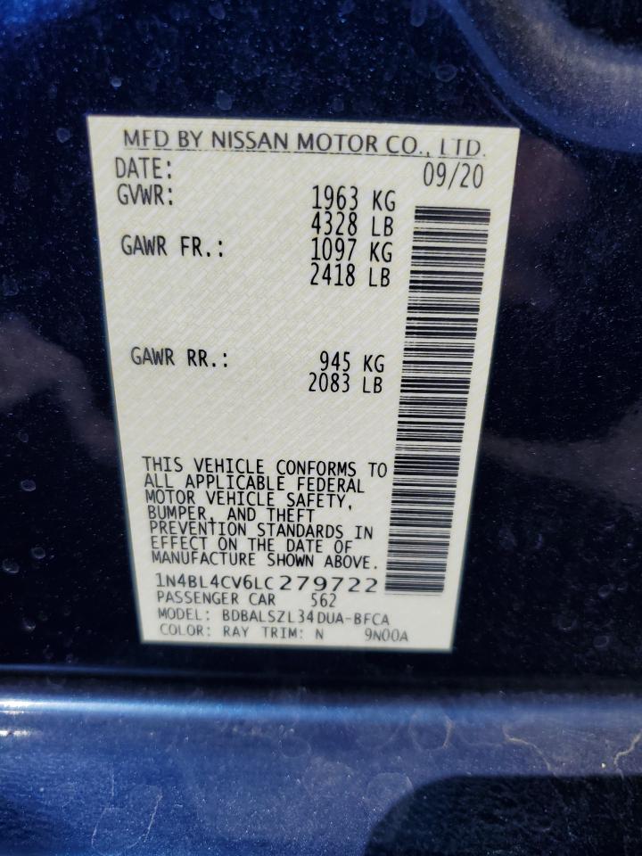 2020 Nissan Altima Sr VIN: 1N4BL4CV6LC279722 Lot: 68808454