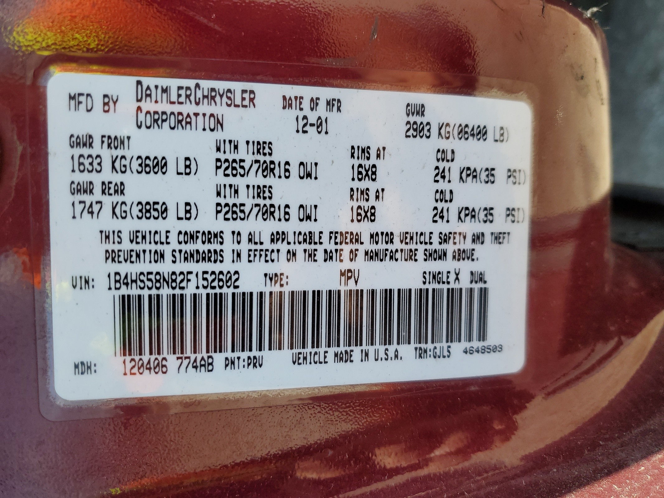 1B4HS58N82F152602 2002 Dodge Durango Slt Plus