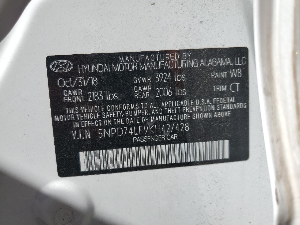 5NPD74LF9KH427428 2019 Hyundai Elantra Se