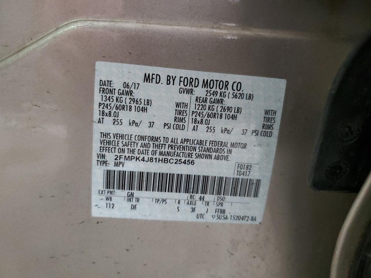 2017 Ford Edge Sel VIN: 2FMPK4J81HBC25456 Lot: 67388144