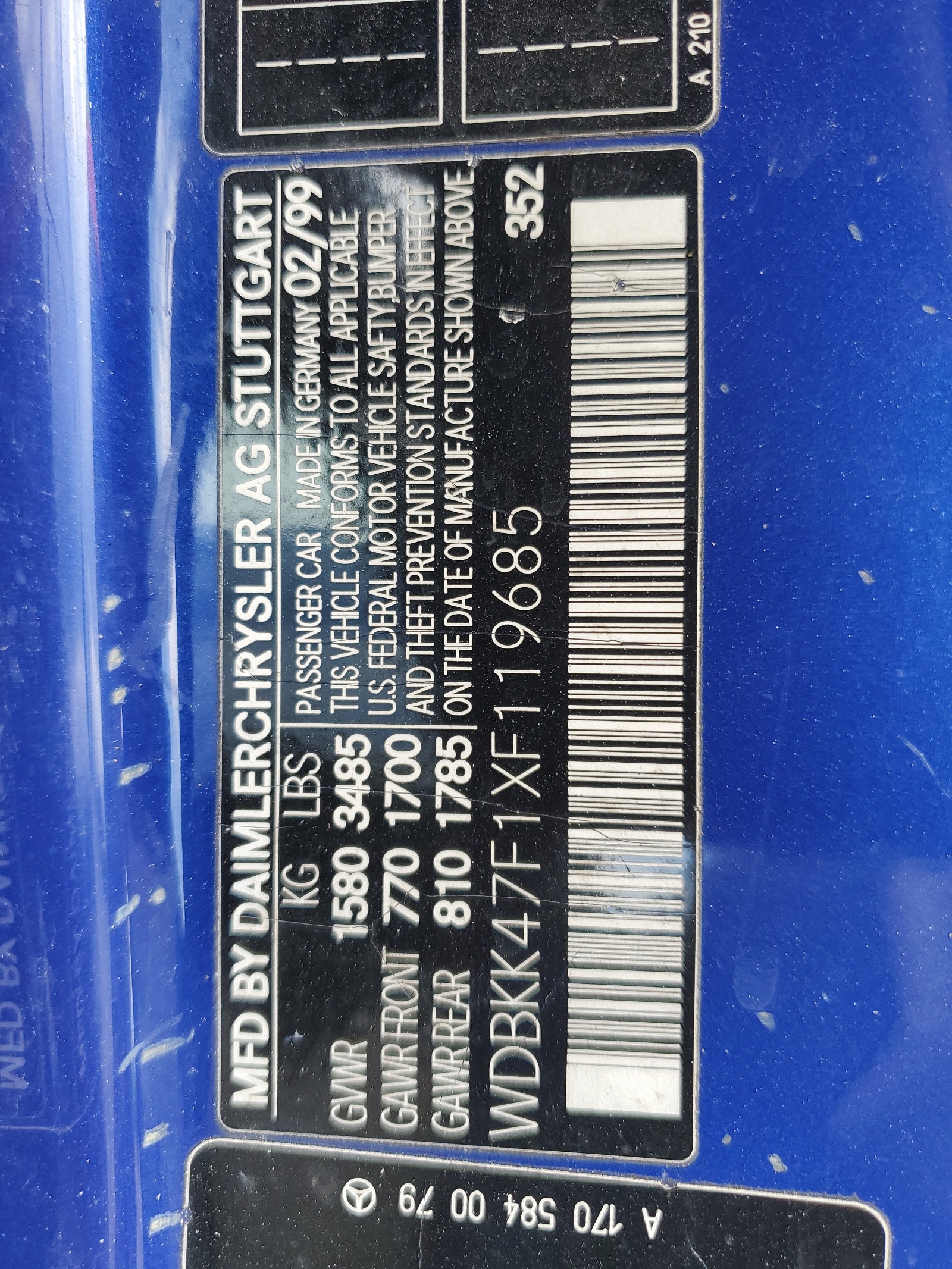 WDBKK47F1XF119685 1999 Mercedes-Benz Slk 230 Kompressor