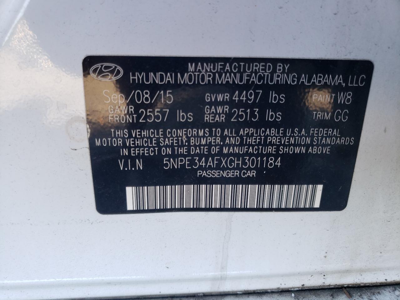 5NPE34AFXGH301184 2016 Hyundai Sonata Sport