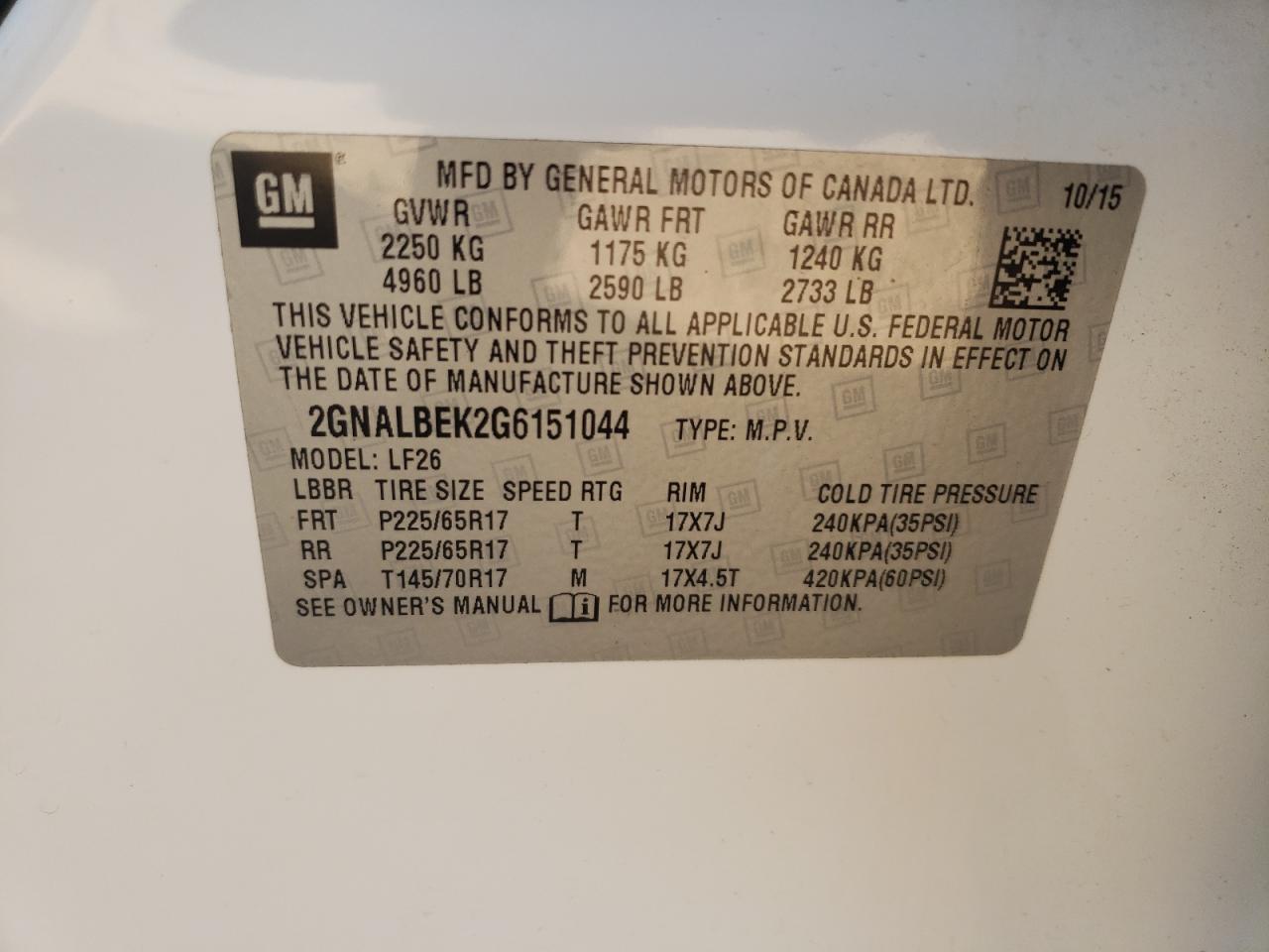 2016 Chevrolet Equinox Ls VIN: 2GNALBEK2G6151044 Lot: 69629504