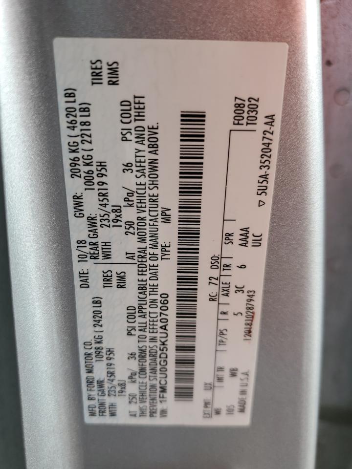 2019 Ford Escape Se VIN: 1FMCU0GD5KUA07060 Lot: 66908834