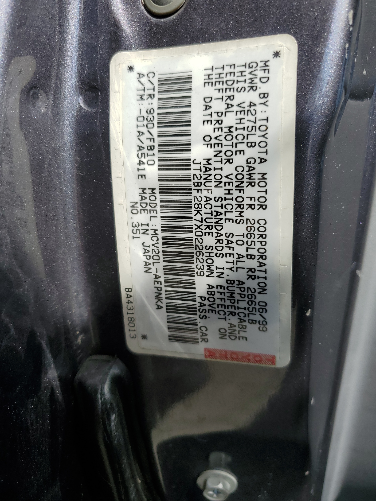JT2BF28K7X0226239 1999 Toyota Camry Le