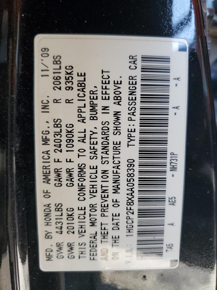 1HGCP2F8XAA058390 2010 Honda Accord Exl