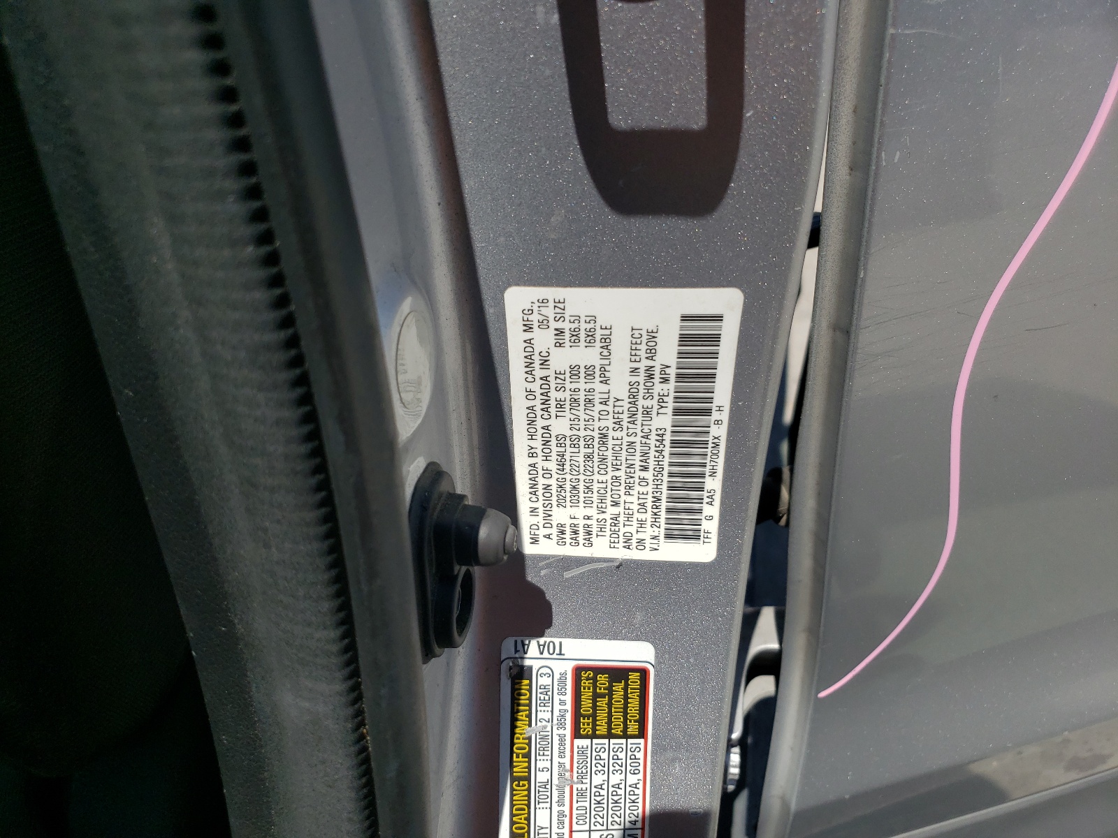 2HKRM3H35GH545443 2016 Honda Cr-V Lx