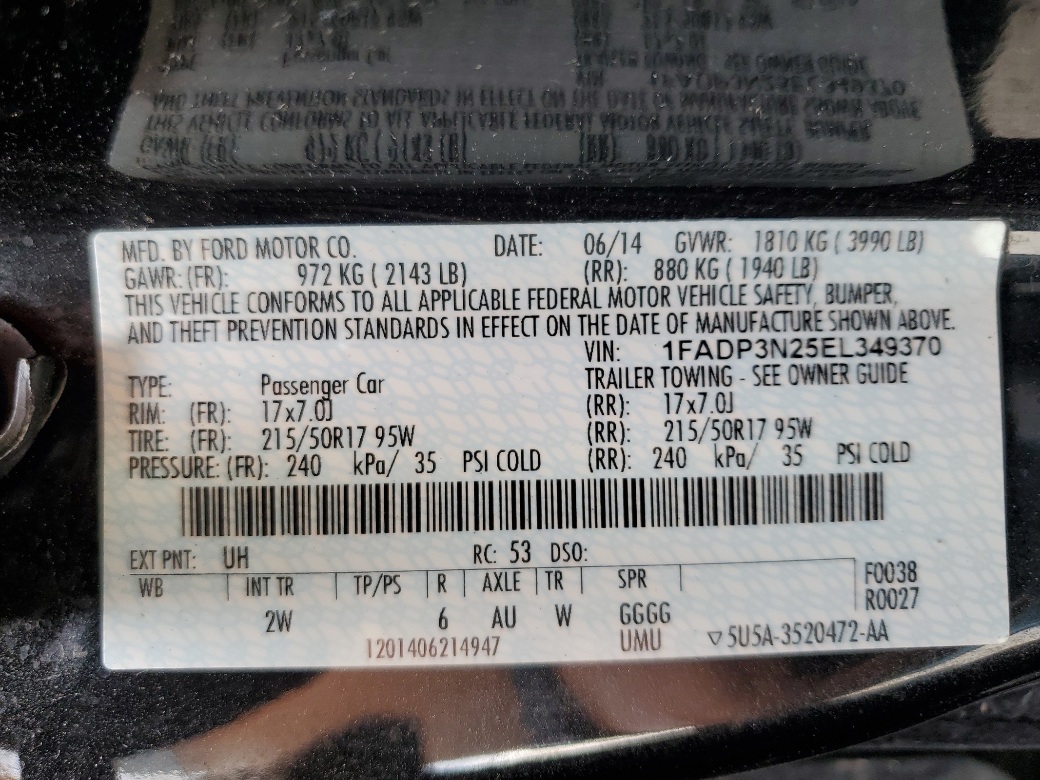 1FADP3N25EL349370 2014 Ford Focus Titanium