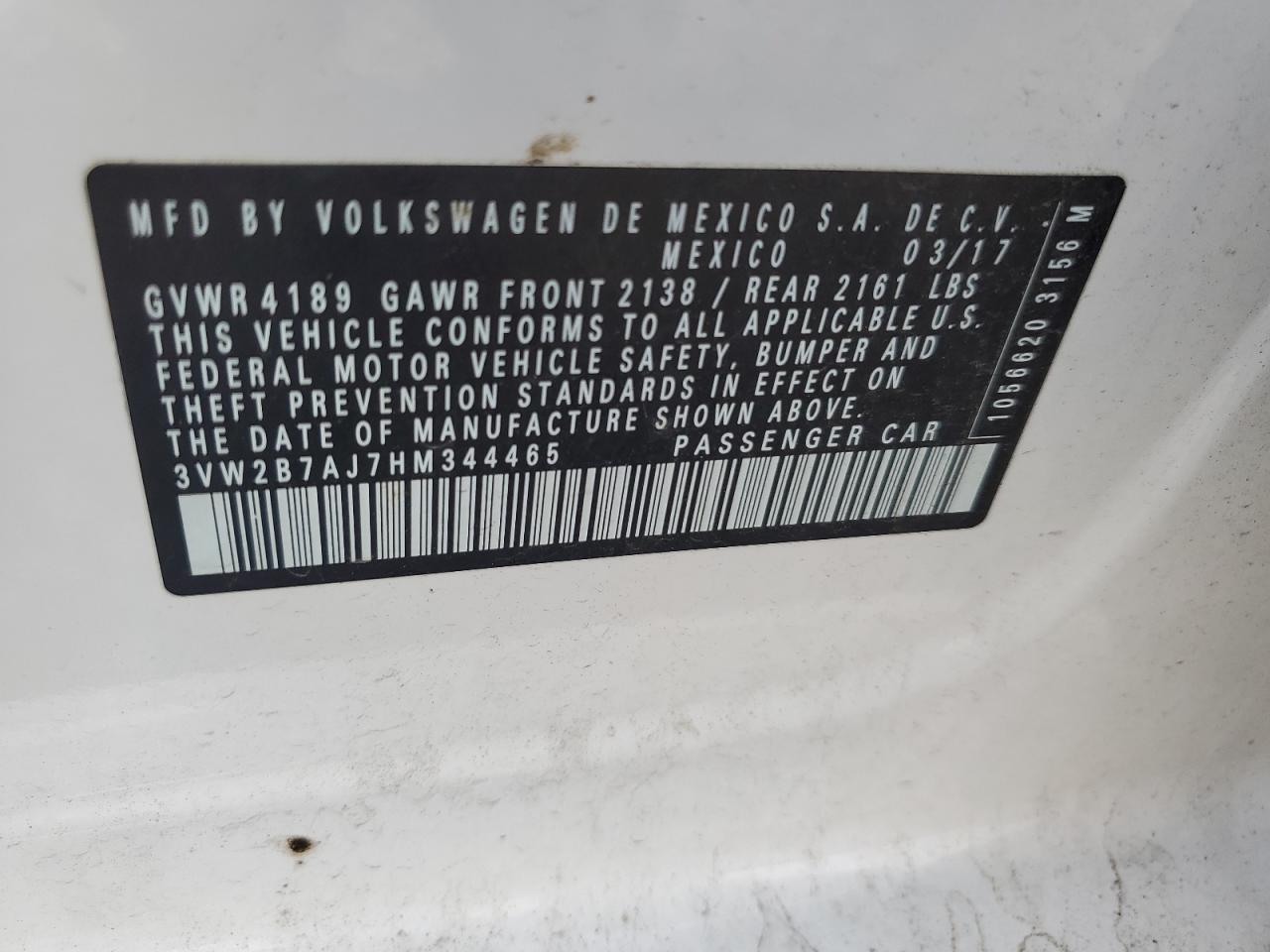 2017 Volkswagen Jetta S VIN: 3VW2B7AJ7HM344465 Lot: 65810604