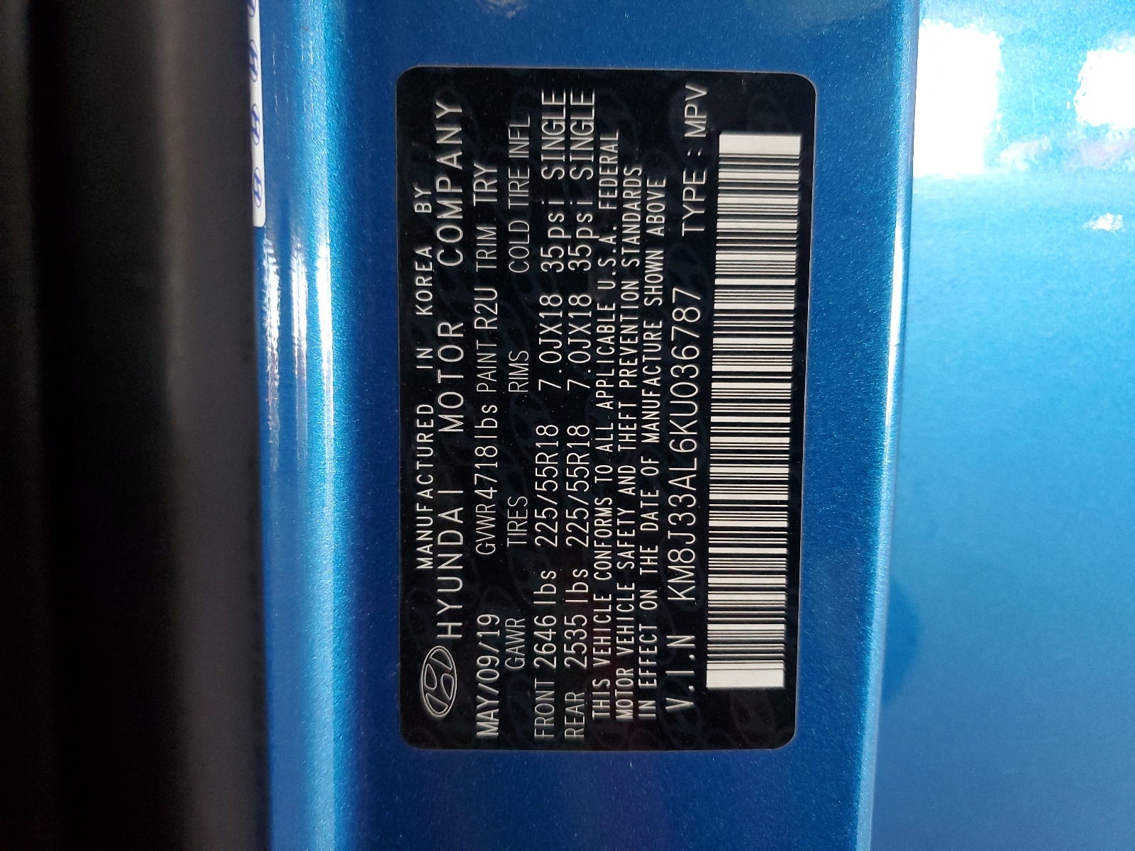 KM8J33AL6KU036787 2019 Hyundai Tucson Limited