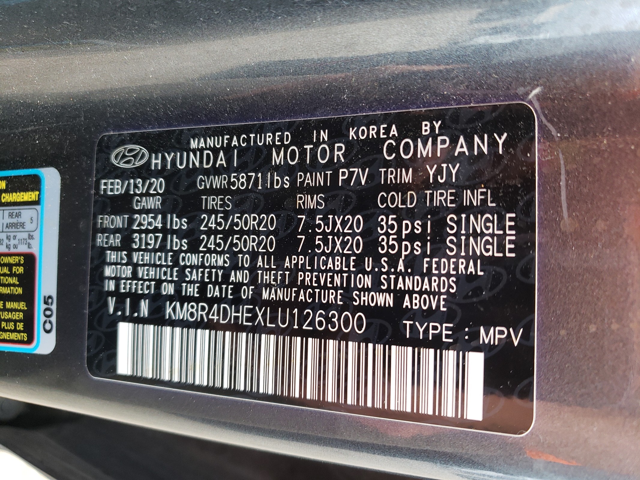 KM8R4DHEXLU126300 2020 Hyundai Palisade Sel