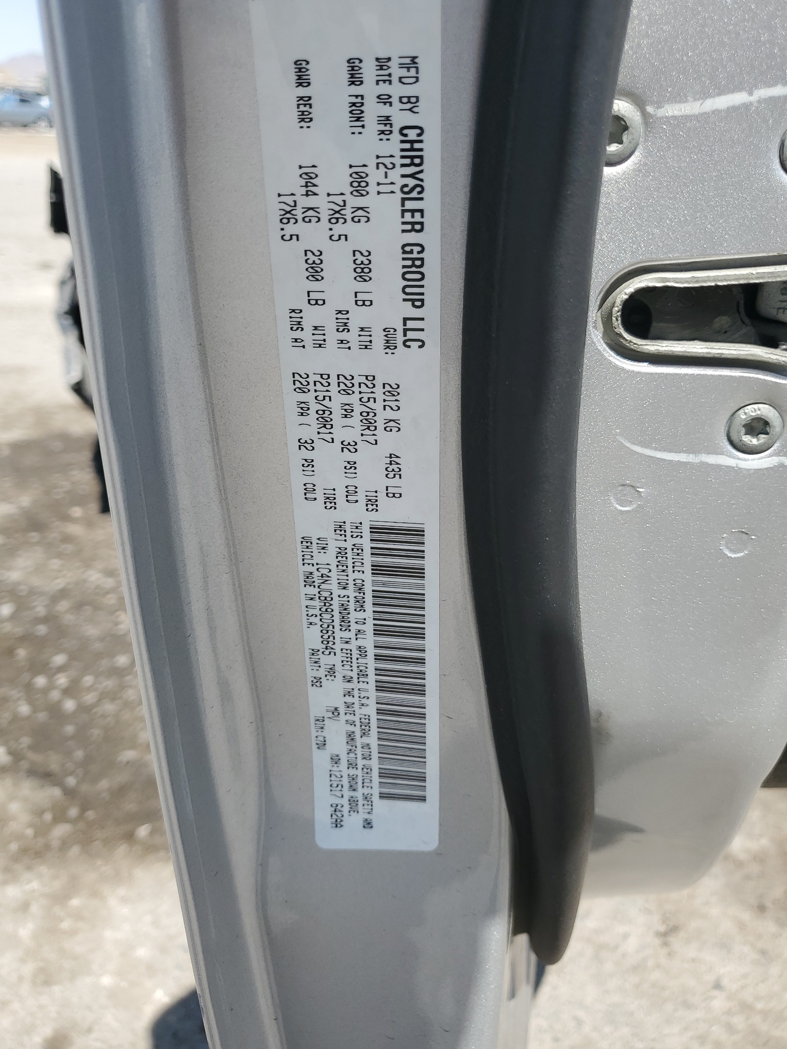 1C4NJCBA9CD565645 2012 Jeep Compass Sport