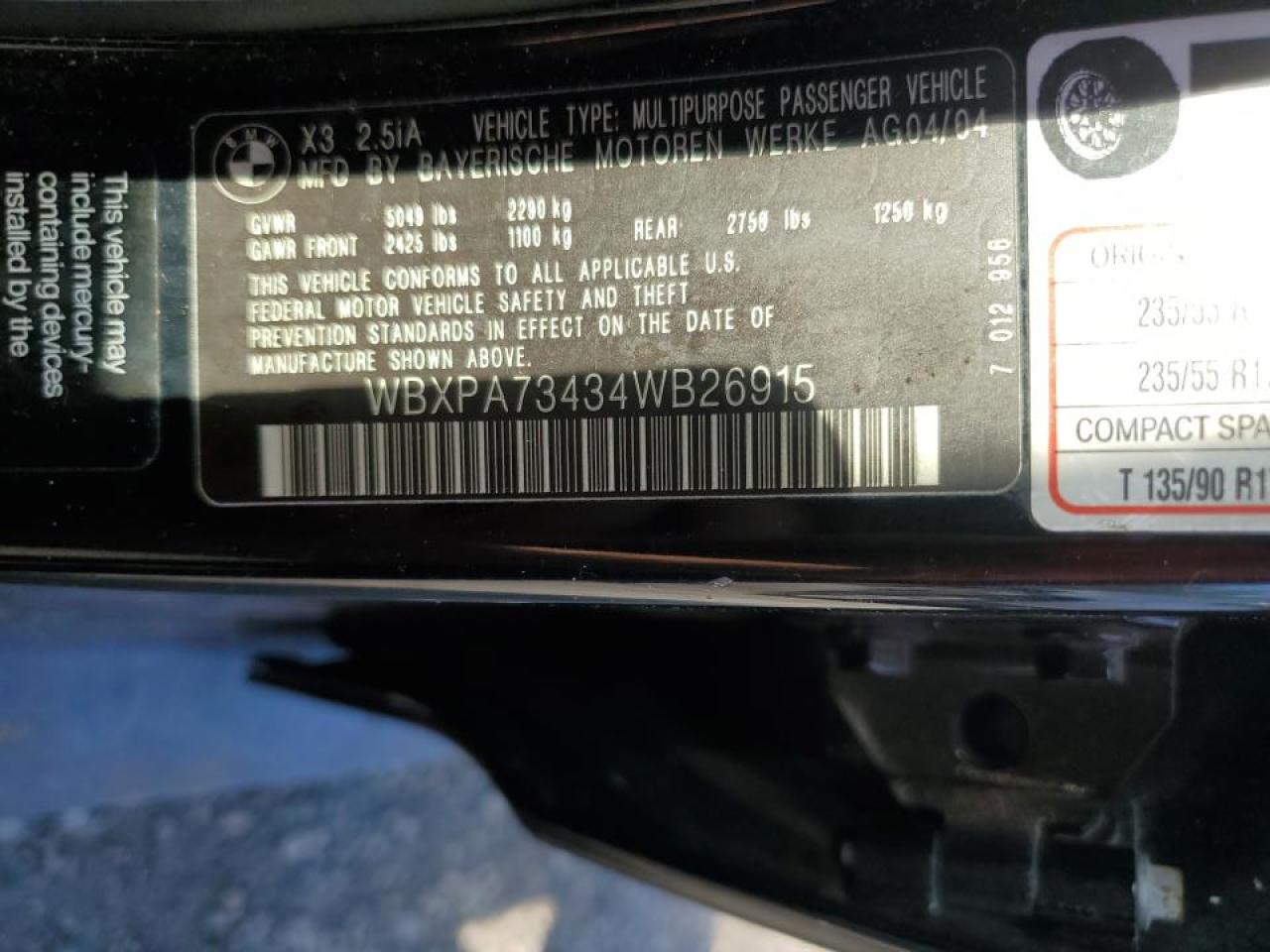 WBXPA73434WB26915 2004 BMW X3 2.5I