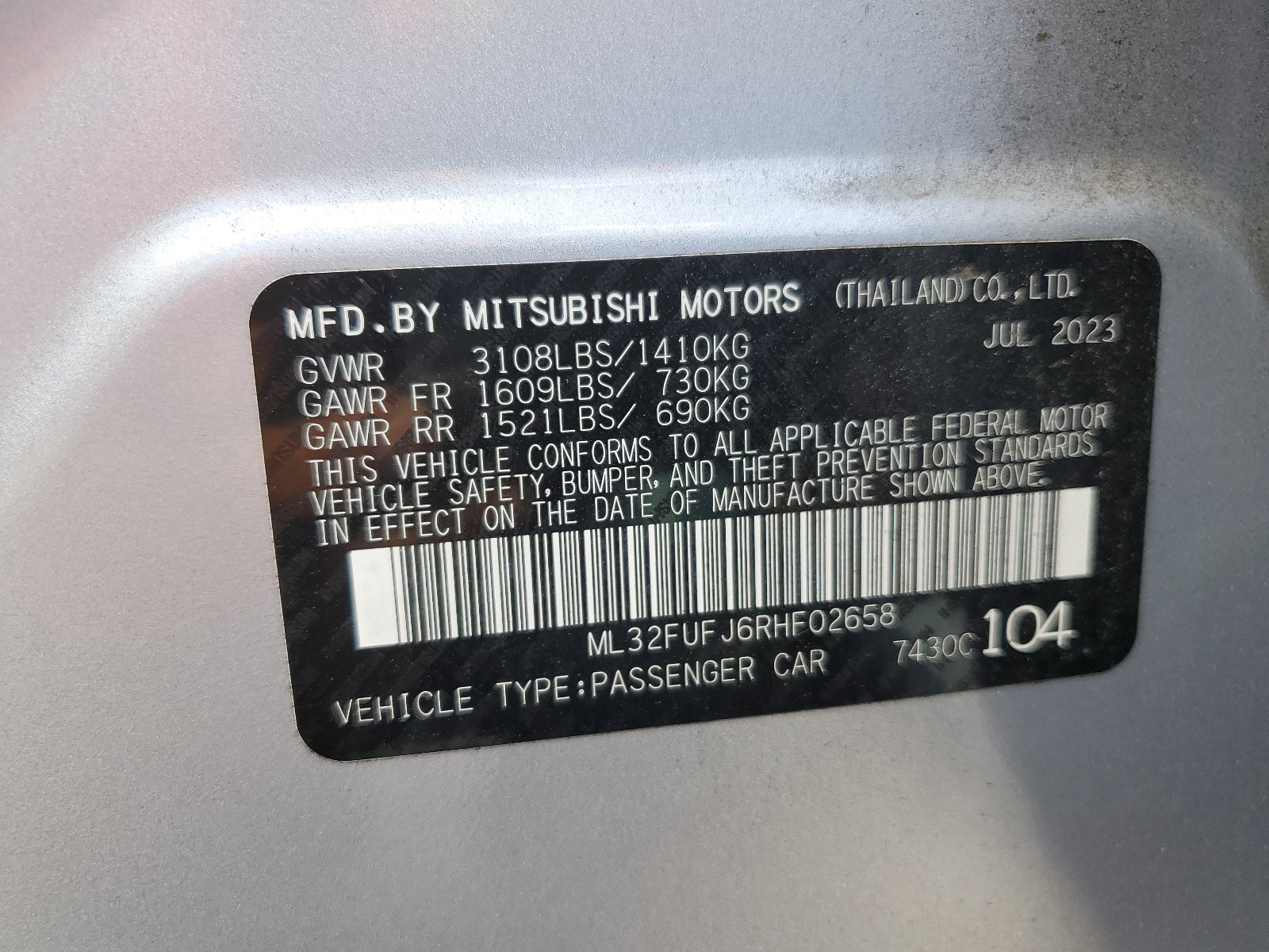 ML32FUFJ6RHF02658 2024 Mitsubishi Mirage G4 Es