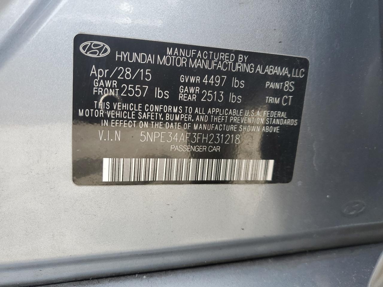 2015 Hyundai Sonata Sport VIN: 5NPE34AF3FH231218 Lot: 66076404