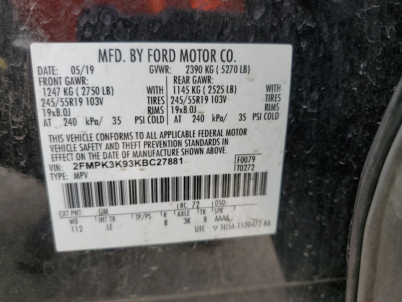 2FMPK3K93KBC27881 2019 Ford Edge Titanium