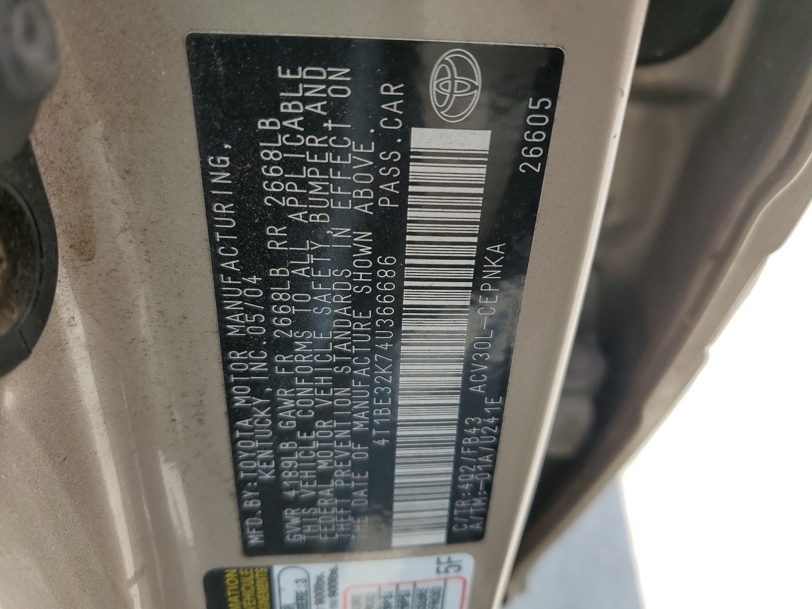 4T1BE32K74U366686 2004 Toyota Camry Le