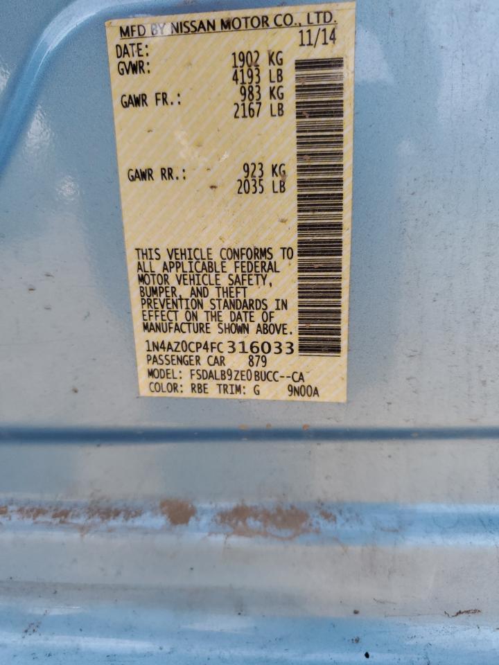 2015 Nissan Leaf S VIN: 1N4AZ0CP4FC316033 Lot: 67119764