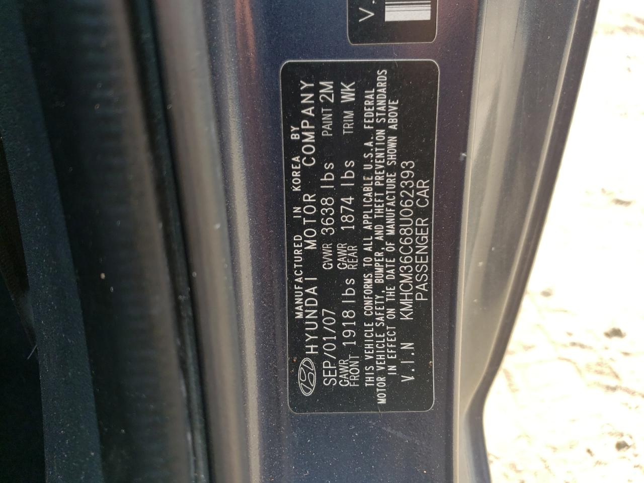 KMHCM36C68U062393 2008 Hyundai Accent Gs