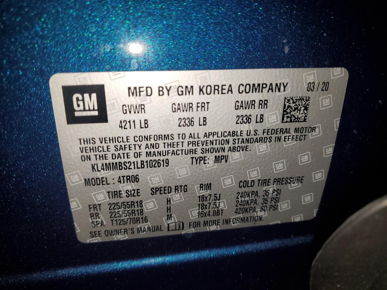 Auction sale of the 2020 BUICK ENCORE , vin: KL4MMBS21LB102619, lot number: 67271834