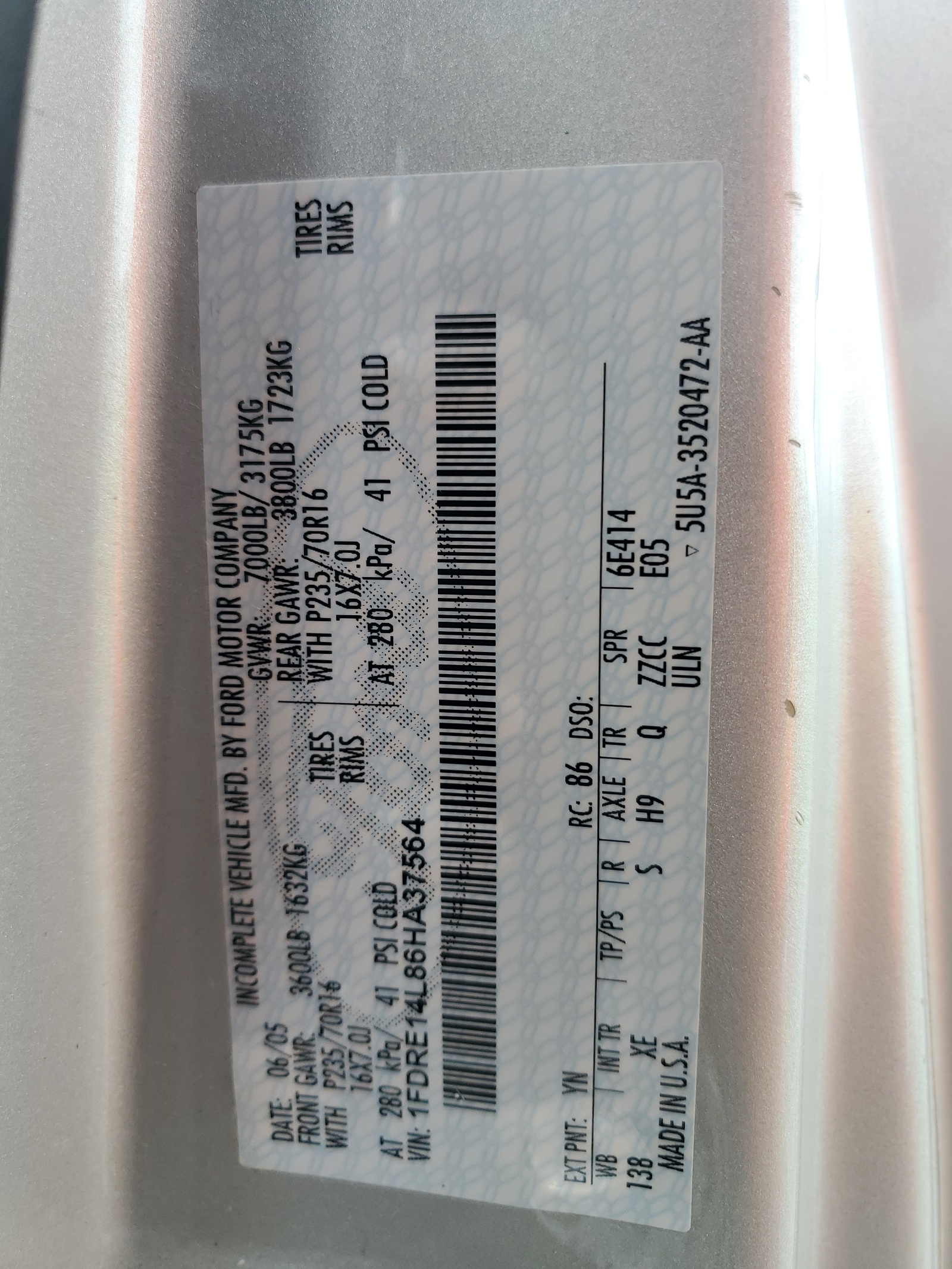 1FDRE14L86HA37564 2006 Ford Econoline E150 Van