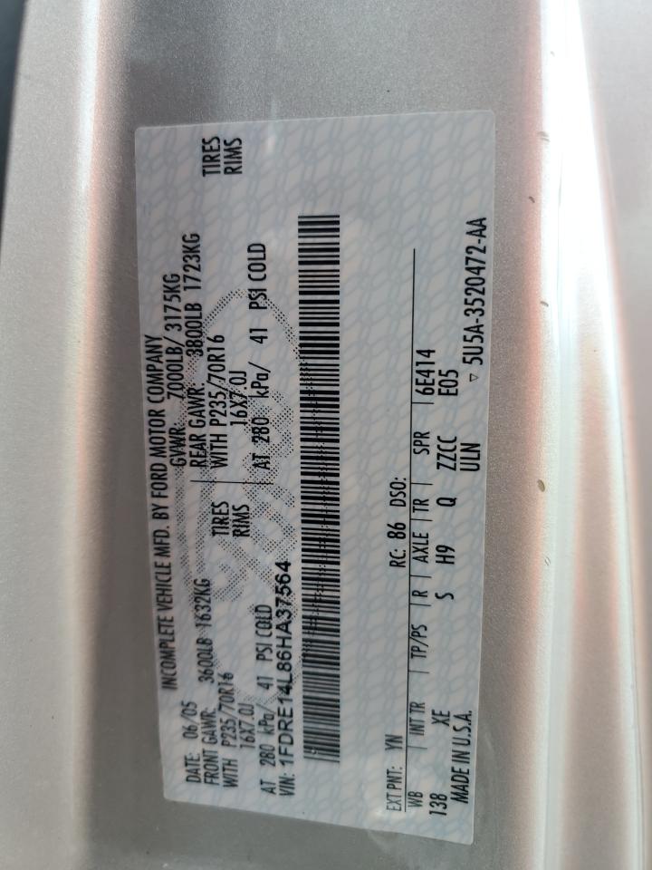 2006 Ford Econoline E150 Van VIN: 1FDRE14L86HA37564 Lot: 66546744