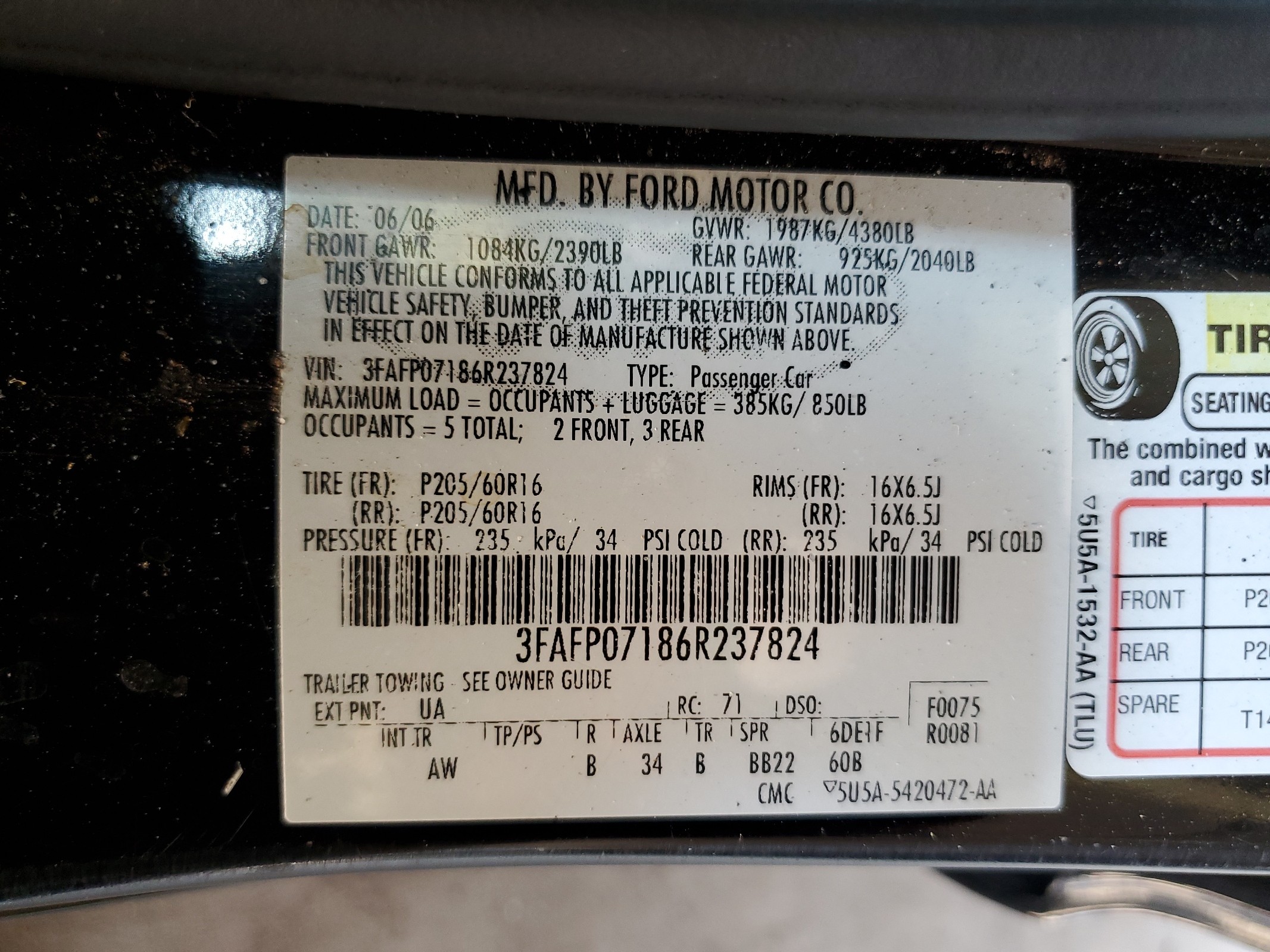3FAFP07186R237824 2006 Ford Fusion Se