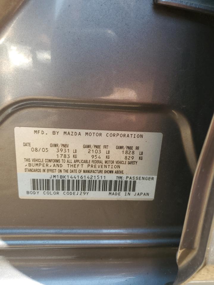 2006 Mazda 3 Hatchback VIN: JM1BK144161421511 Lot: 65682774