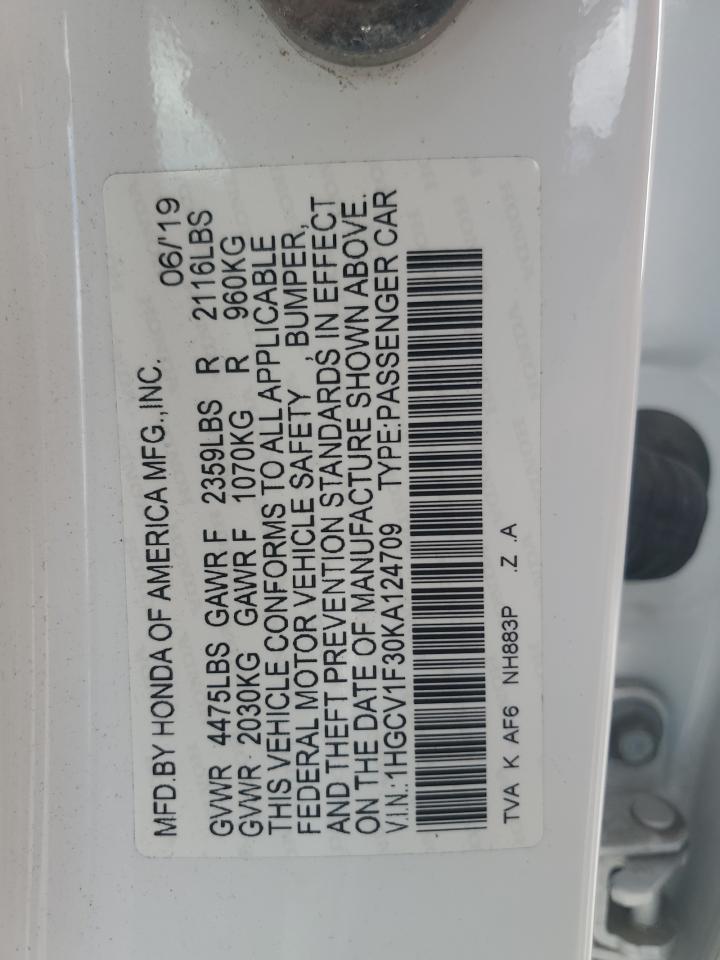 1HGCV1F30KA124709 2019 HONDA ACCORD - Image 12