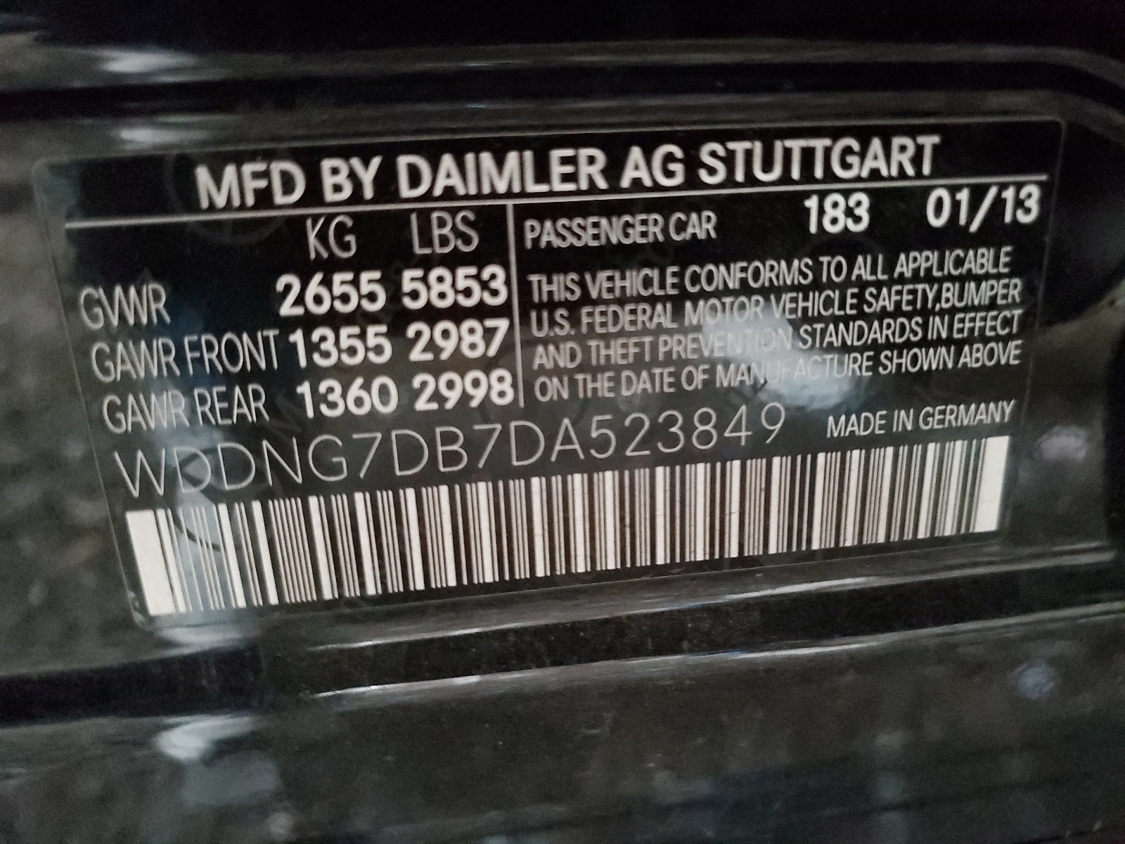 WDDNG7DB7DA523849 2013 Mercedes-Benz S 550