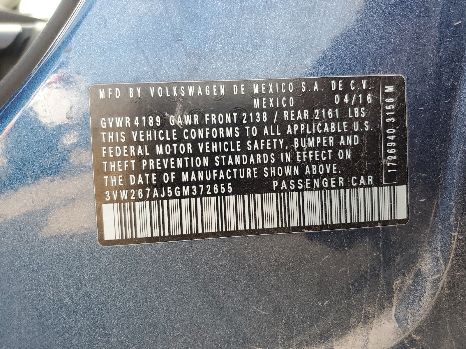 3VW267AJ5GM372655 2016 Volkswagen Jetta S