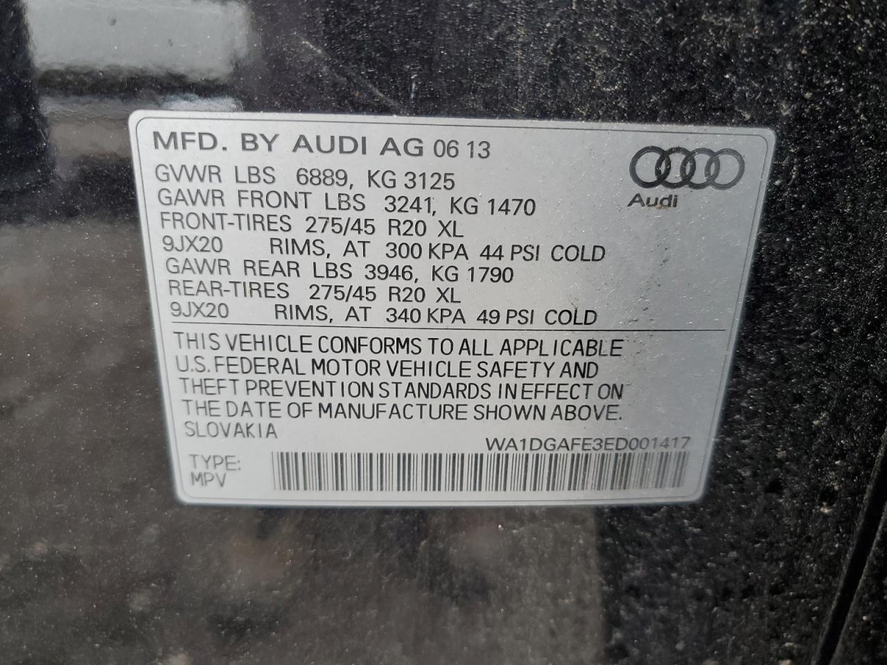 2014 Audi Q7 Prestige VIN: WA1DGAFE3ED001417 Lot: 66295804