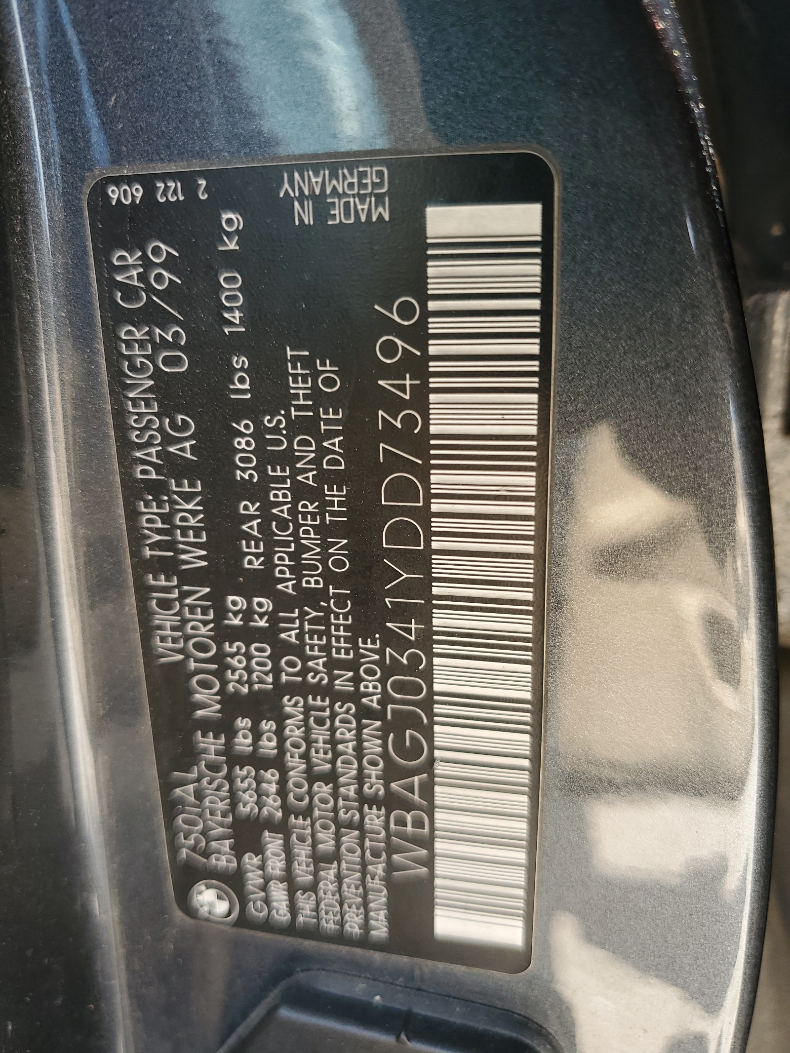 WBAGJ0341YDD73496 2000 BMW 750 Il